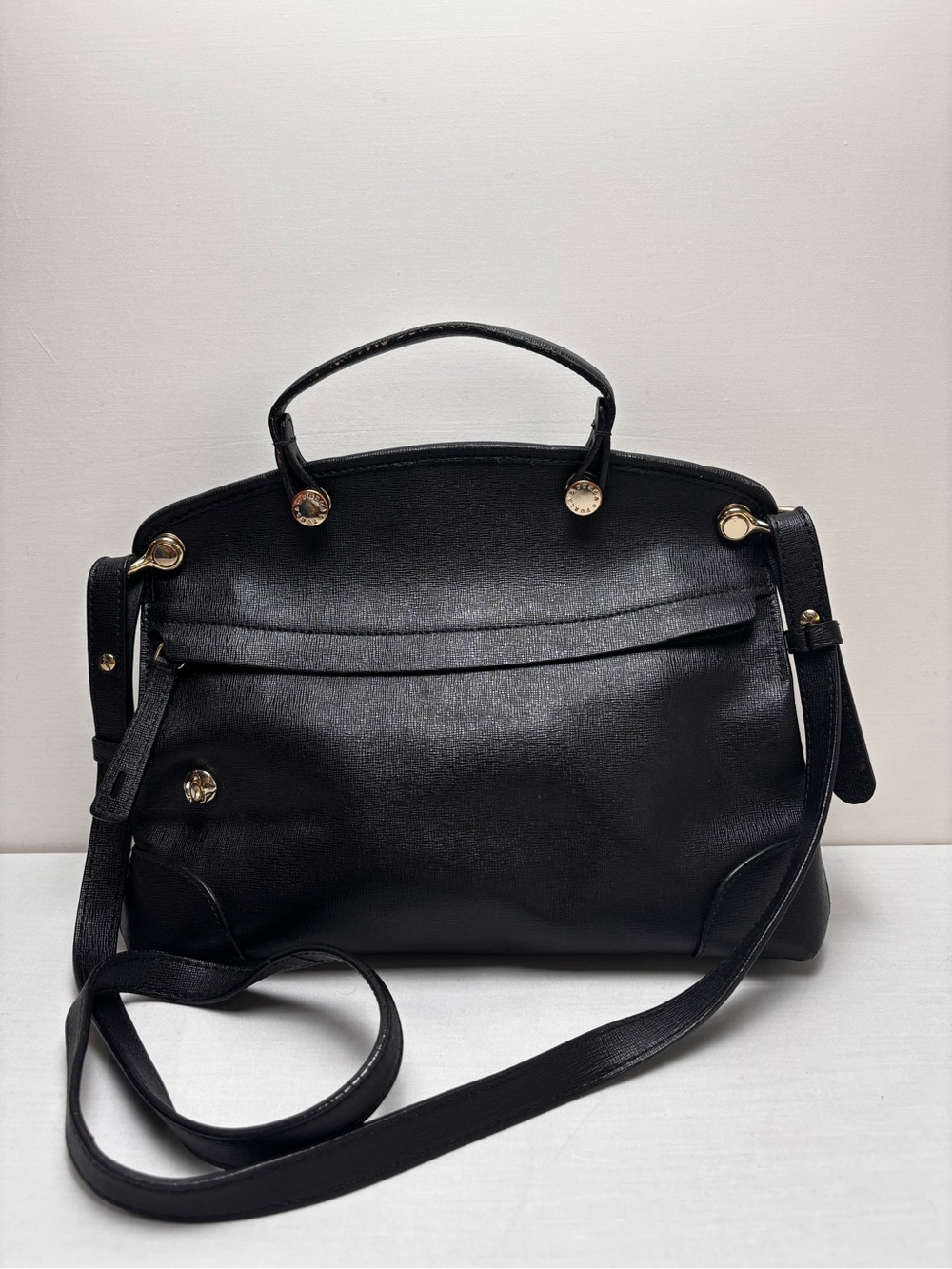 Furla Genuine Leather Black Top-Handle Crossbody Bag